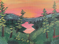 Distant Lake and Boat 18" x 24" Landscape Painting. 1 of 1 original.