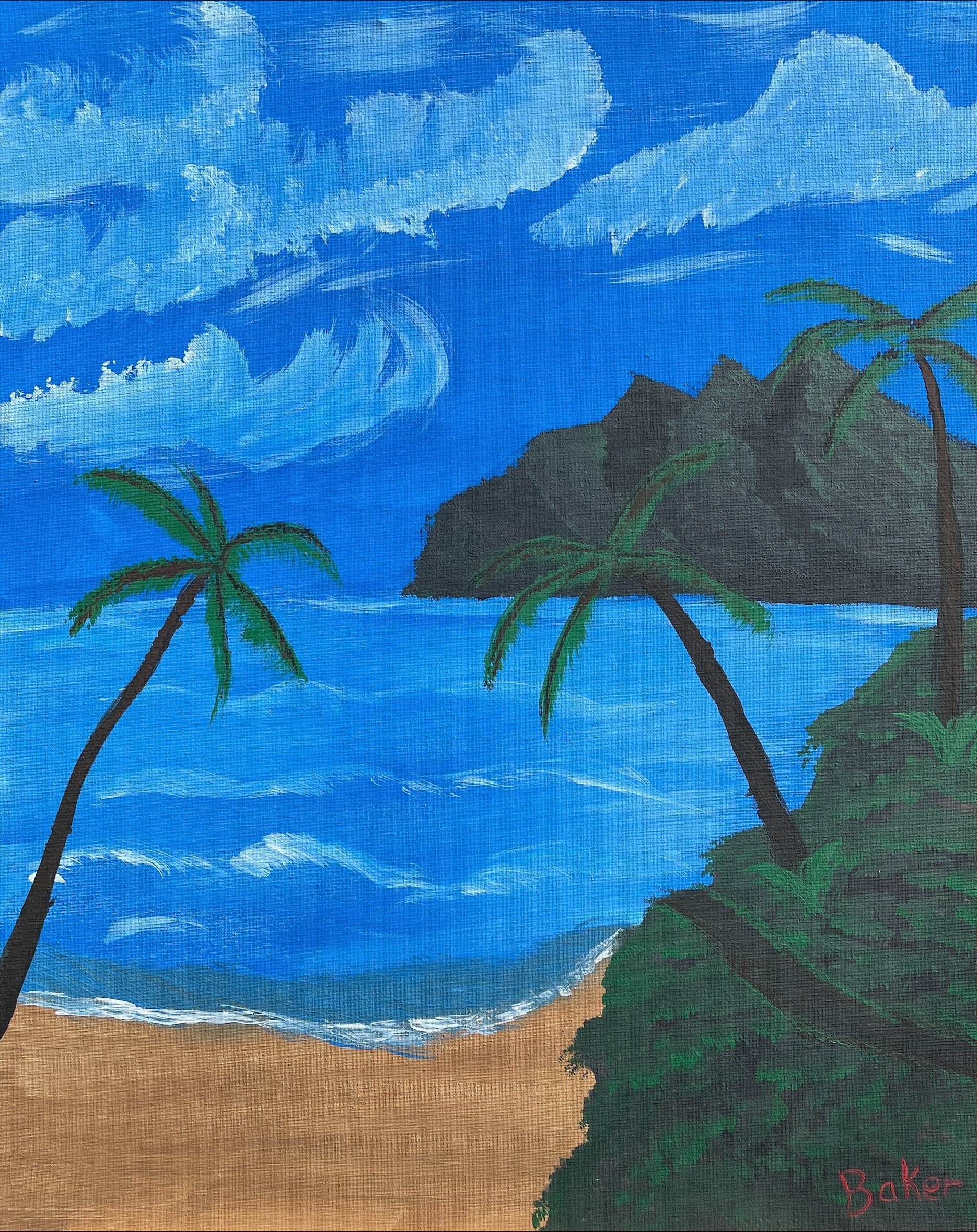 Tropical Beach and Ocean View 24" x 30" Landscape Painting. 1 of 1 original.