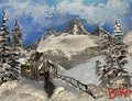 Snowy Mountain Cottage 14" x 11" Landscape Painting. 1 of 1 original.