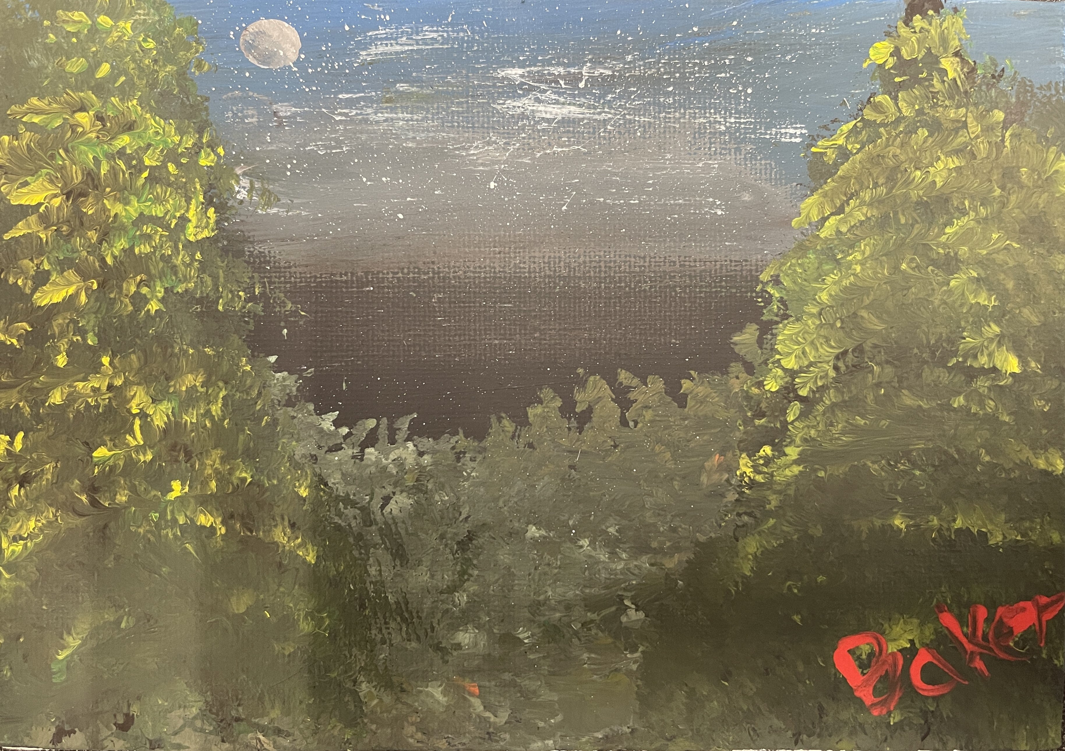 Night Mountain View 5" x 7" Landscape Painting. 1 of 1 original.
