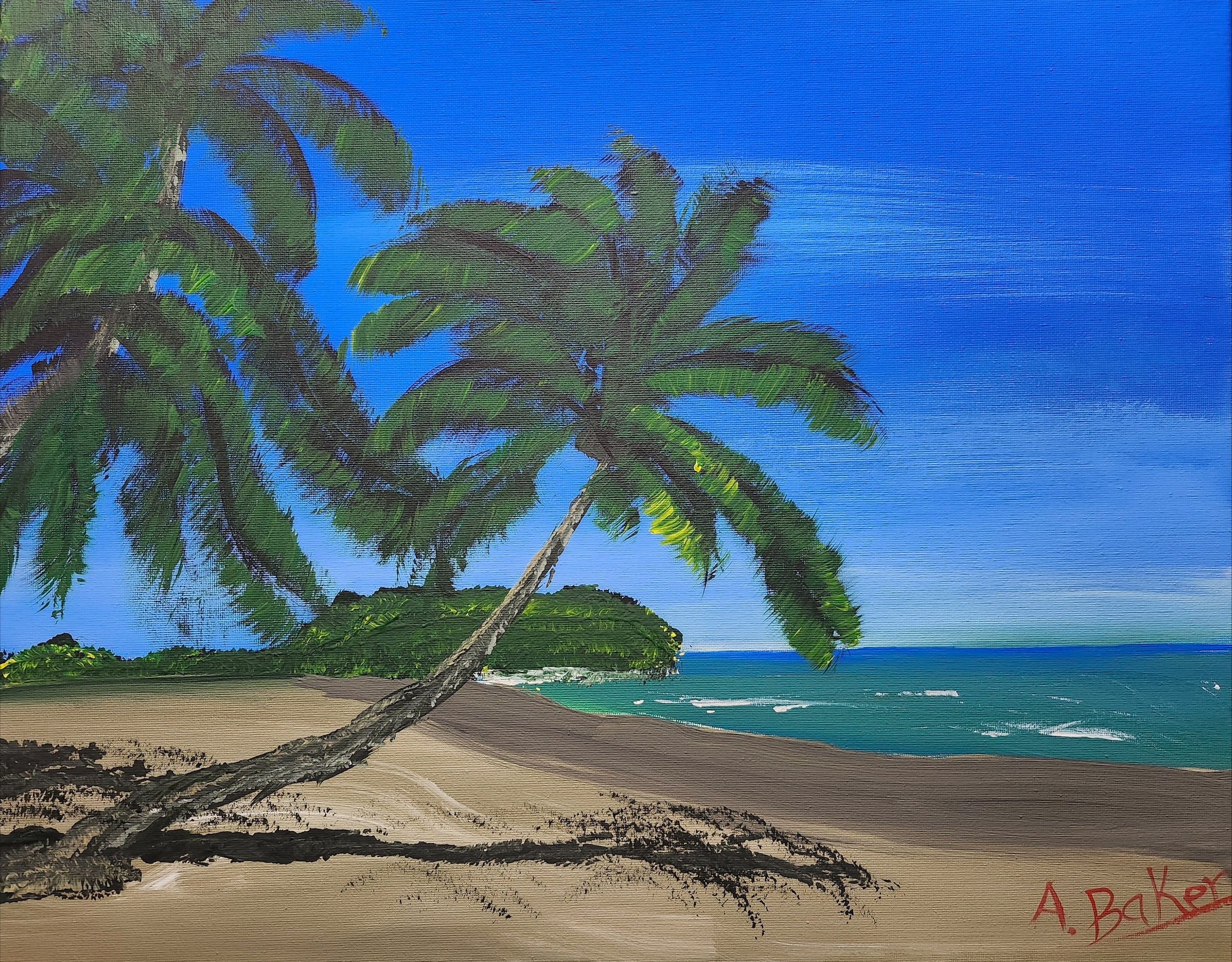 Walk on the Tropical Beach 16" x 20" Landscape Painting. 1 of 1 original.