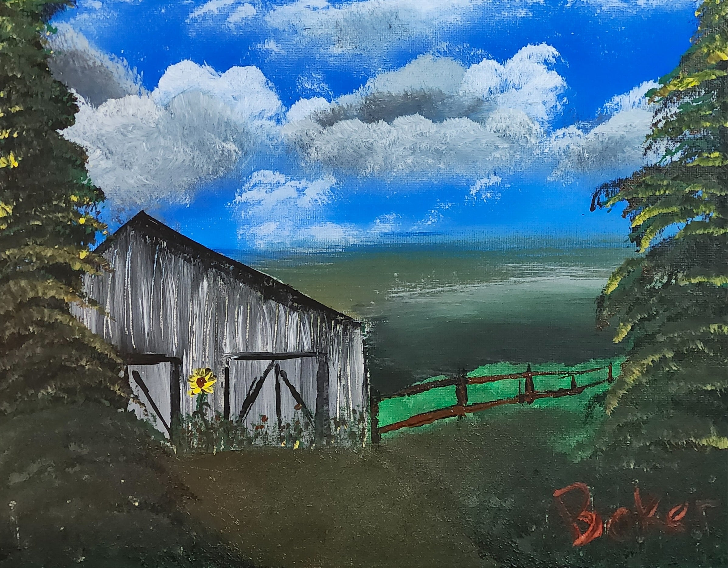 Old Gray Barn 14" x 11" Landscape Painting. 1 of 1 original.