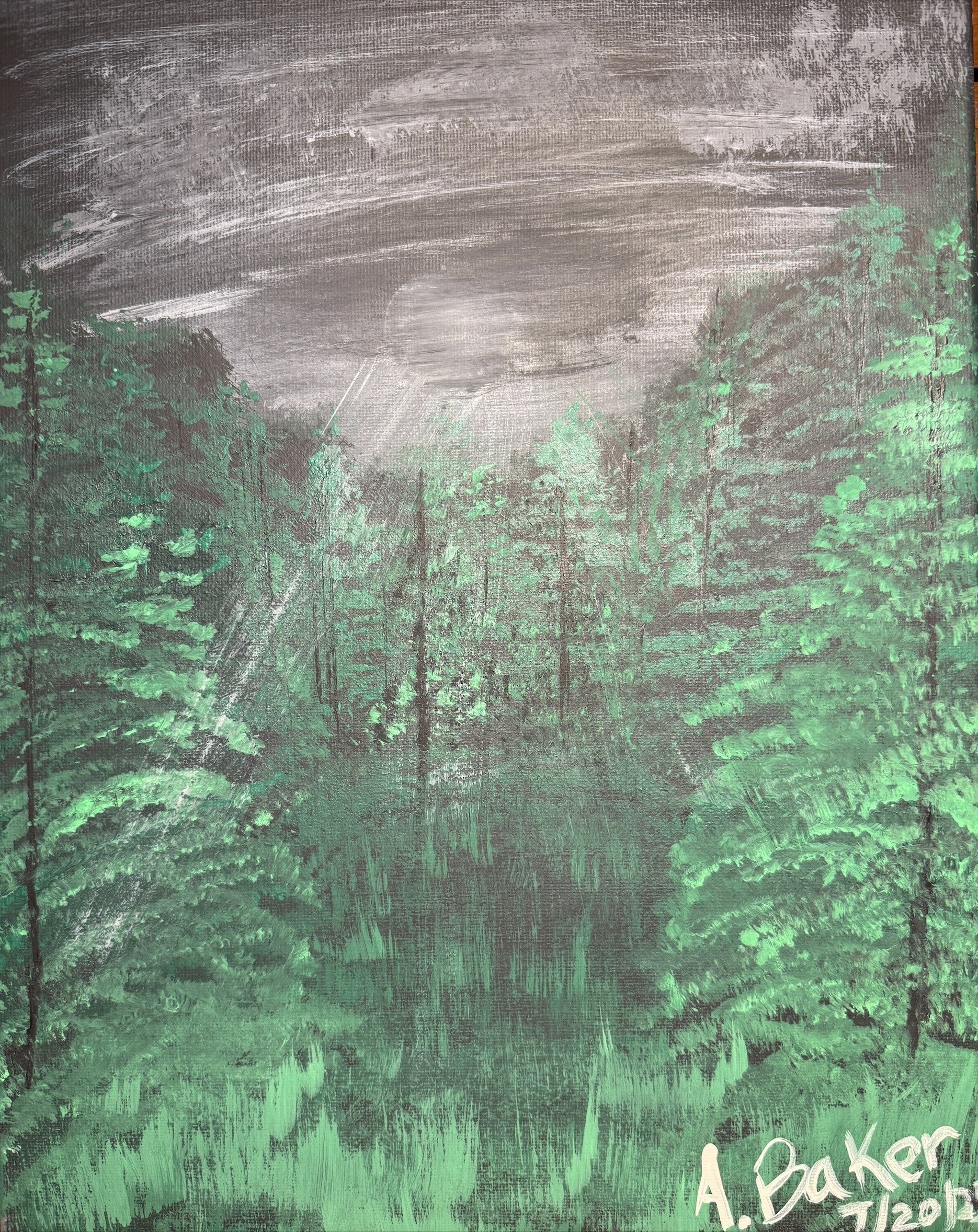 Night Time Walk in the Woods 11" x 14" Landscape Painting. 1 of 1 original.