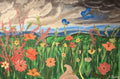 Flowers and Butterfly Field 36" x 24" Landscape Painting. 1 of 1 original.