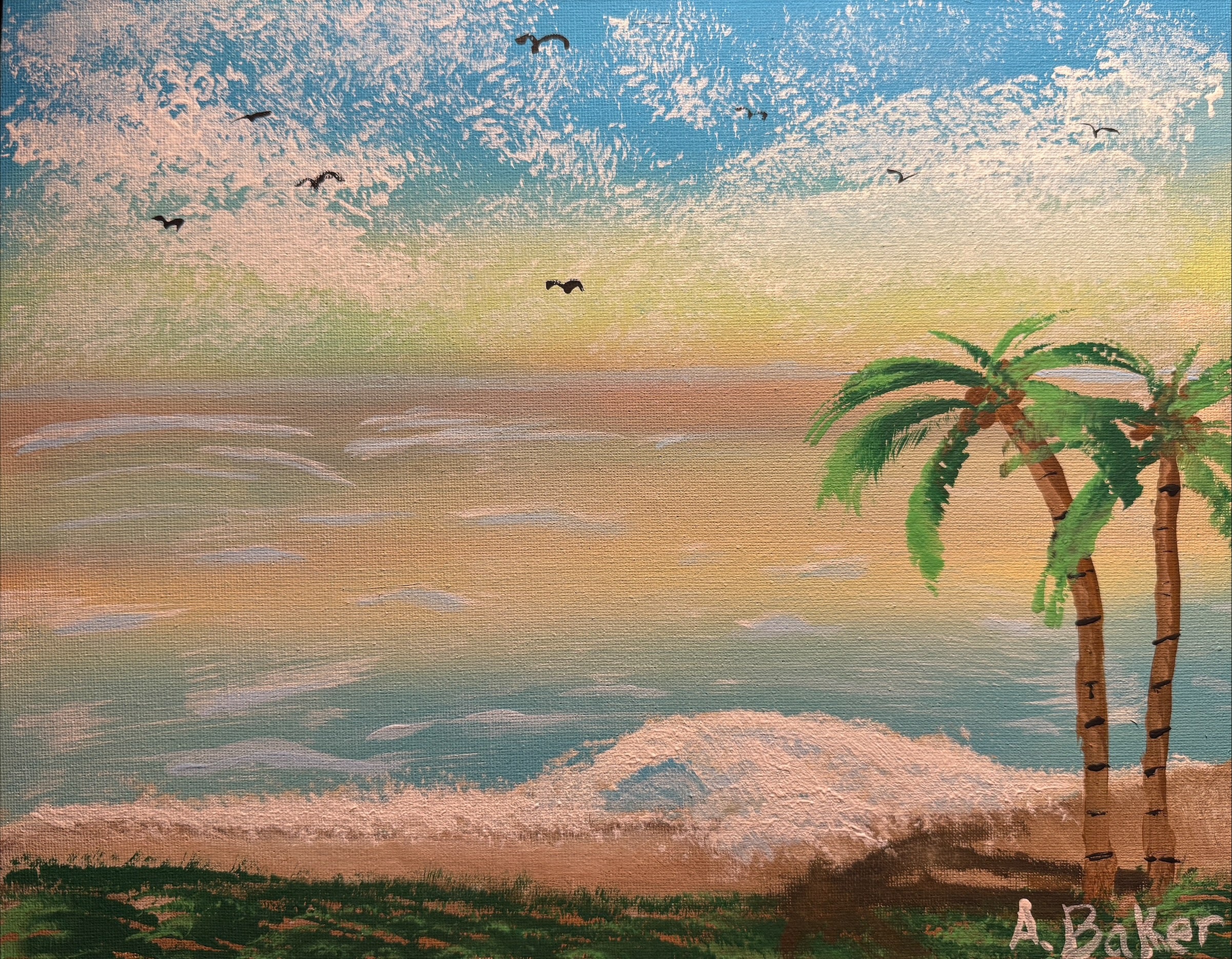 Tropical Ocean Waves on the Beach 14" x 11" Landscape Painting. 1 of 1 original.