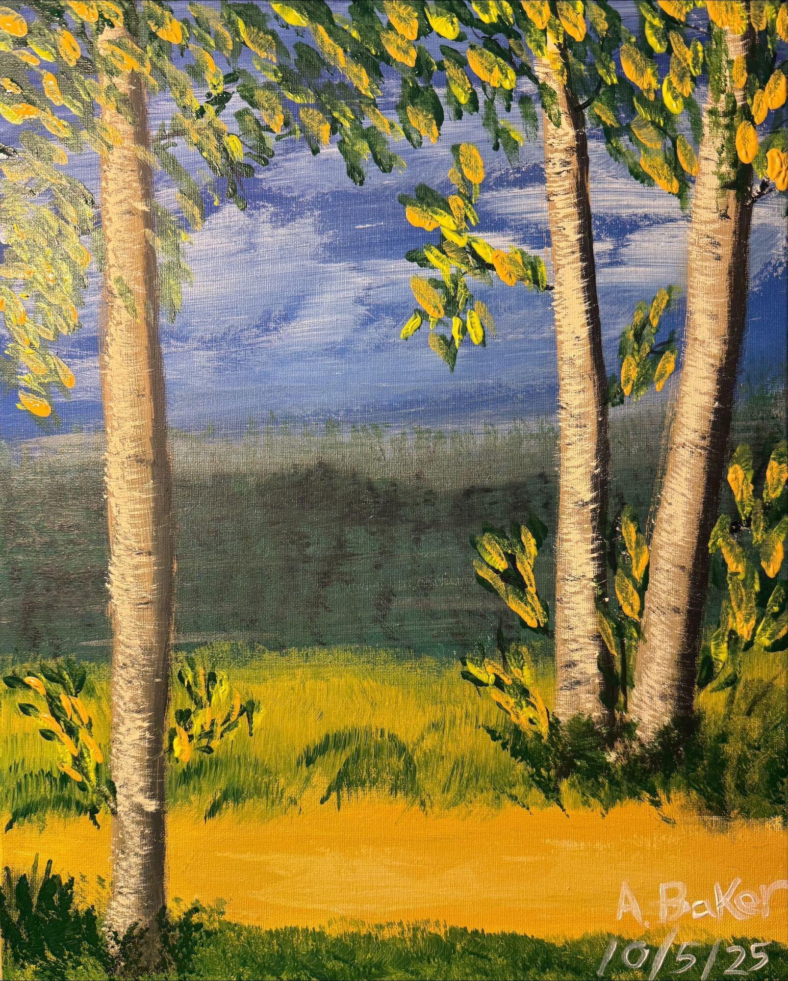 Birch Tree Walking Path 36" x 24" Landscape Painting. 1 of 1 original.