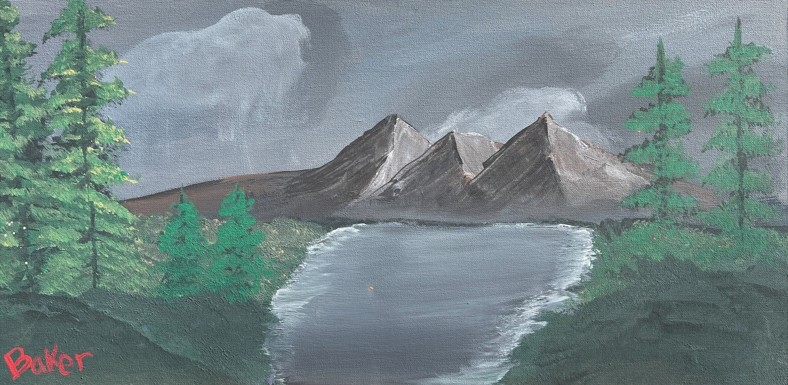 Mountain Lake View 24" x 12" Landscape Painting. 1 of 1 original.