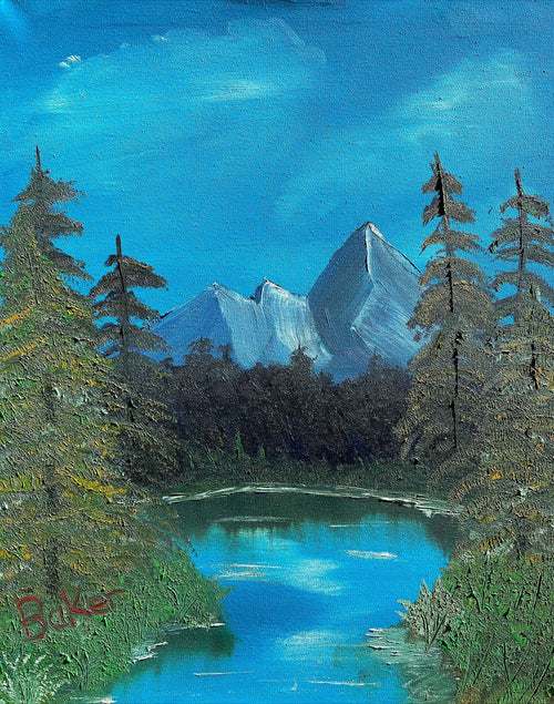 Beautiful Mountains and Serene Lake 16" x 20" Landscape Painting. 1 of 1 original.