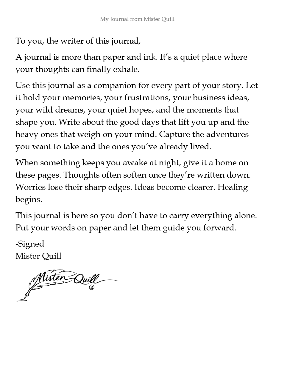 My Journal from Mister Quill:  Notebook Small Non-Lined
